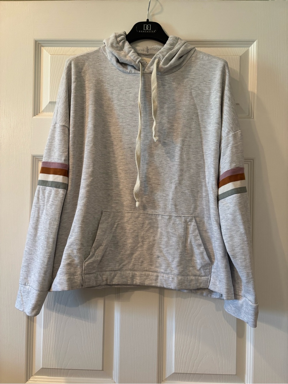 Madewell Light Gray Hoodie with Striped Sleeve Detail Size XL